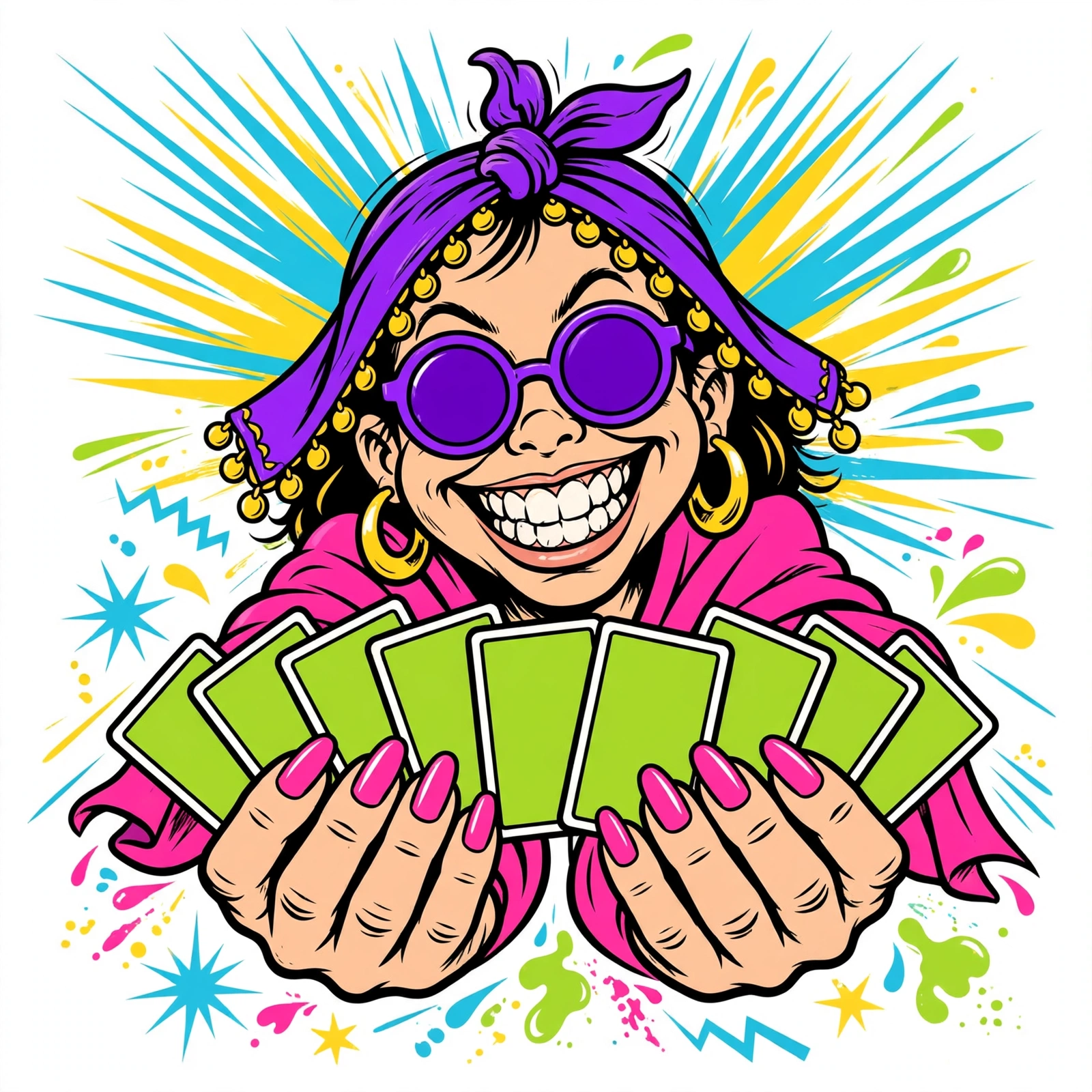 Tasha Tarot horoscope art — Tasha fanning tarot cards, retro surf-cartoon style